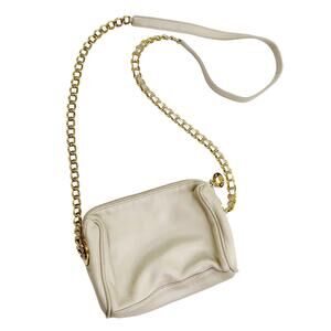 Nine West Cream Leather Square Crossbody Bag with Gold Chain